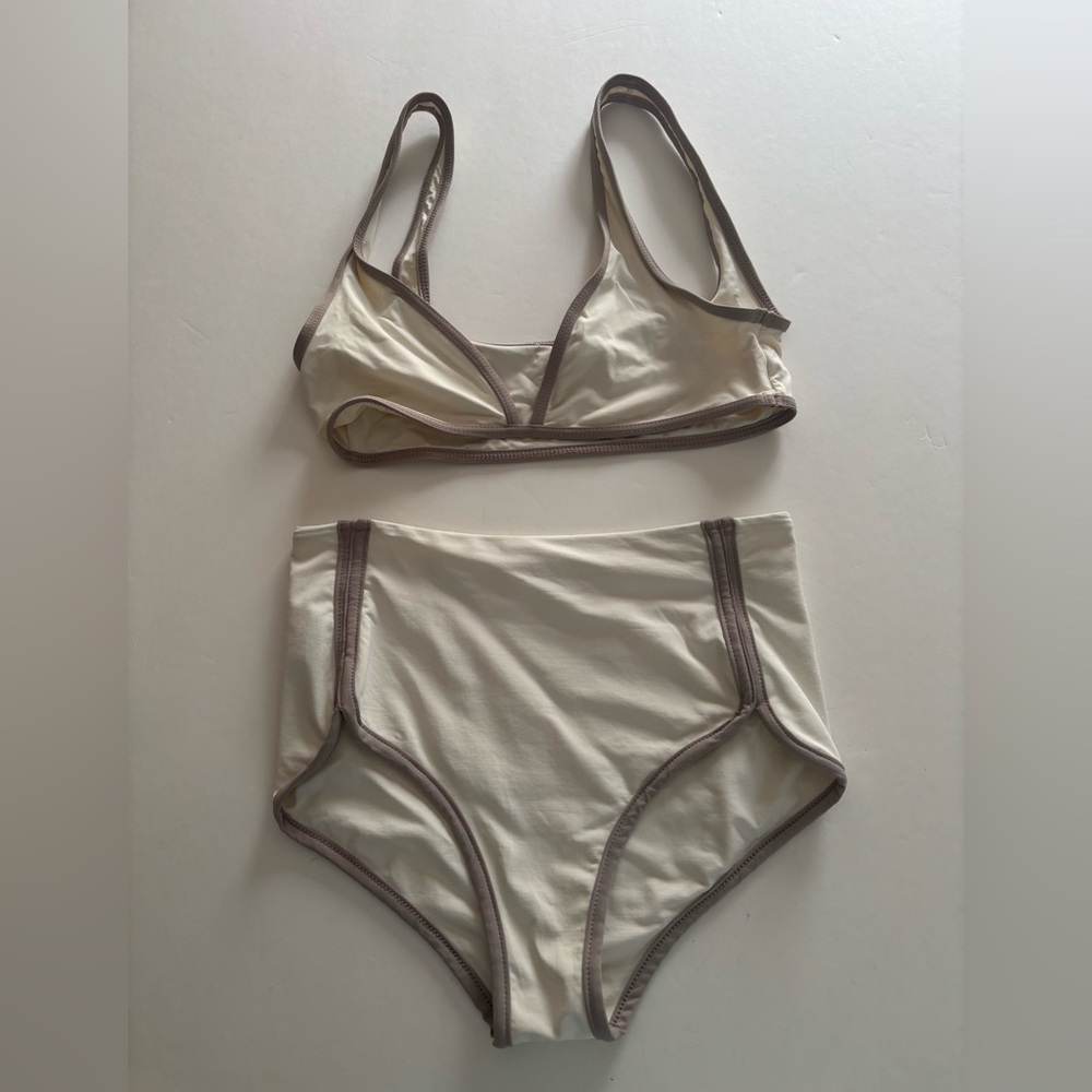 L SPACE Elegant Cream and Brown Bikini Swim Set